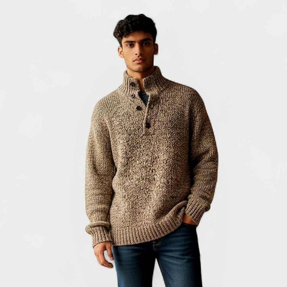 Vintage 1990s Polo Ralph Lauren Fisherman Marl Knit Mock Neck Sweater Men’s XL.